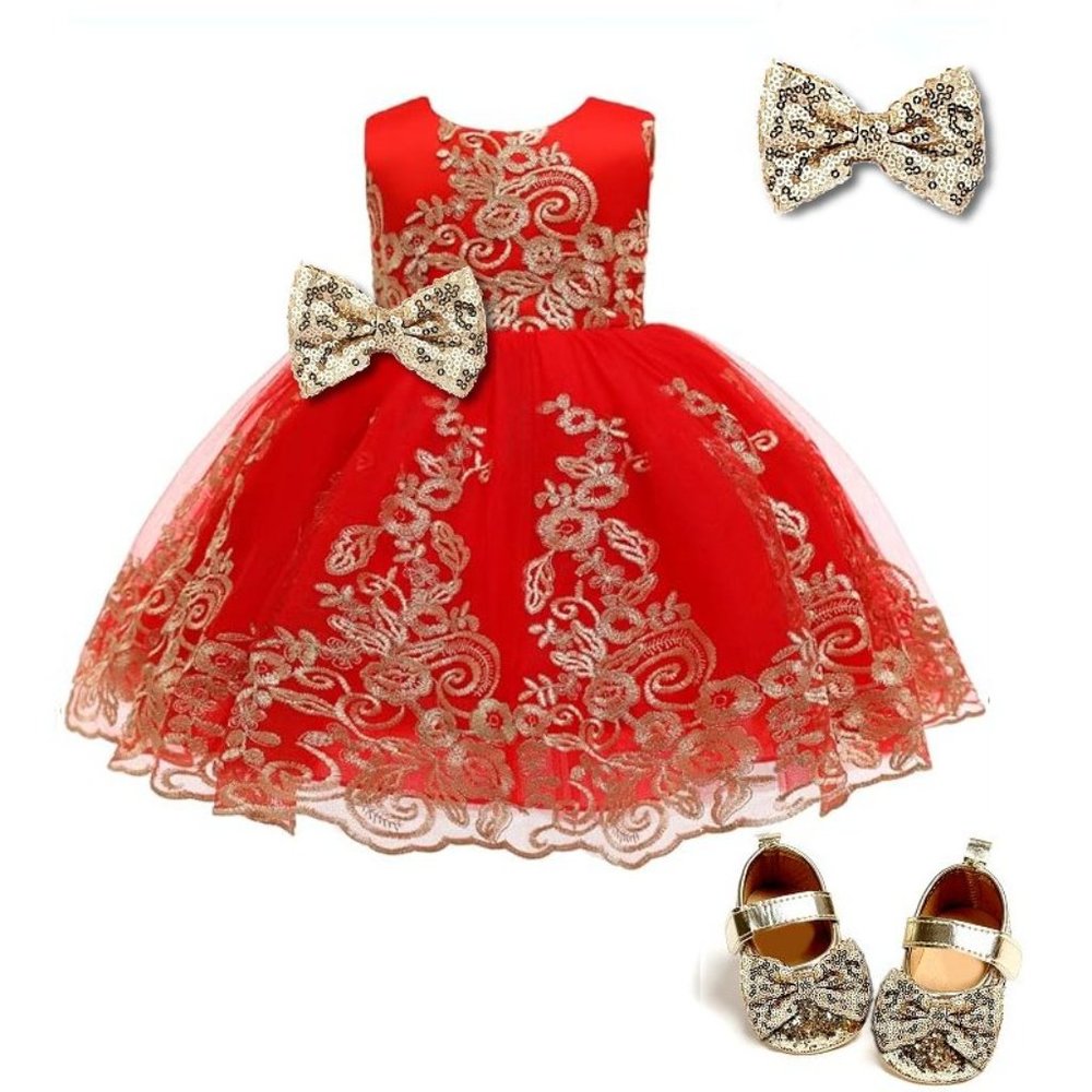 NWT Beautiful Sparkling Sequin Bow Baby Dress Christmas Flower Girl Page… - Picture 4 of 16